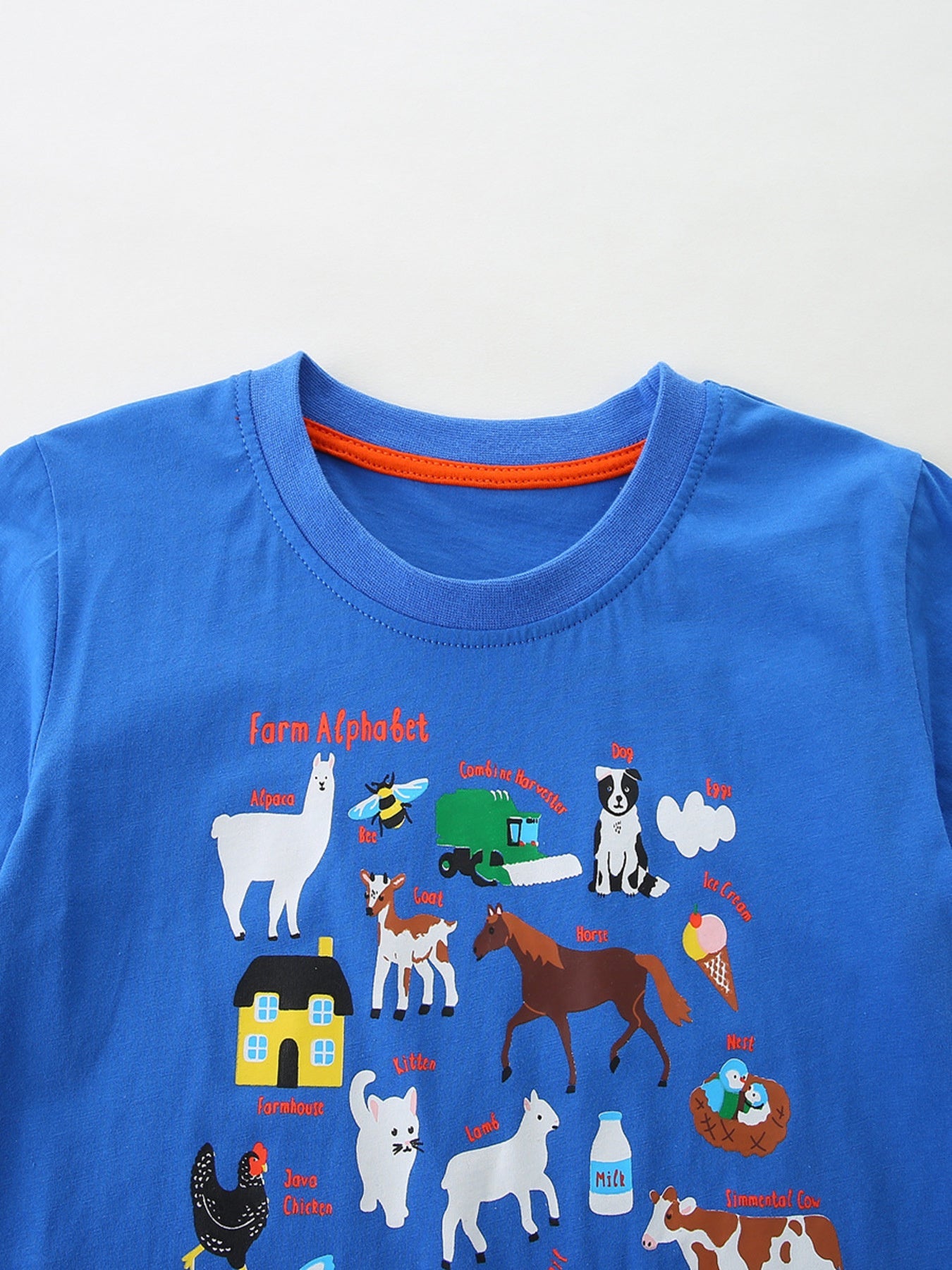 Children's Farm Alphabet Print Crew Neck T-Shirt