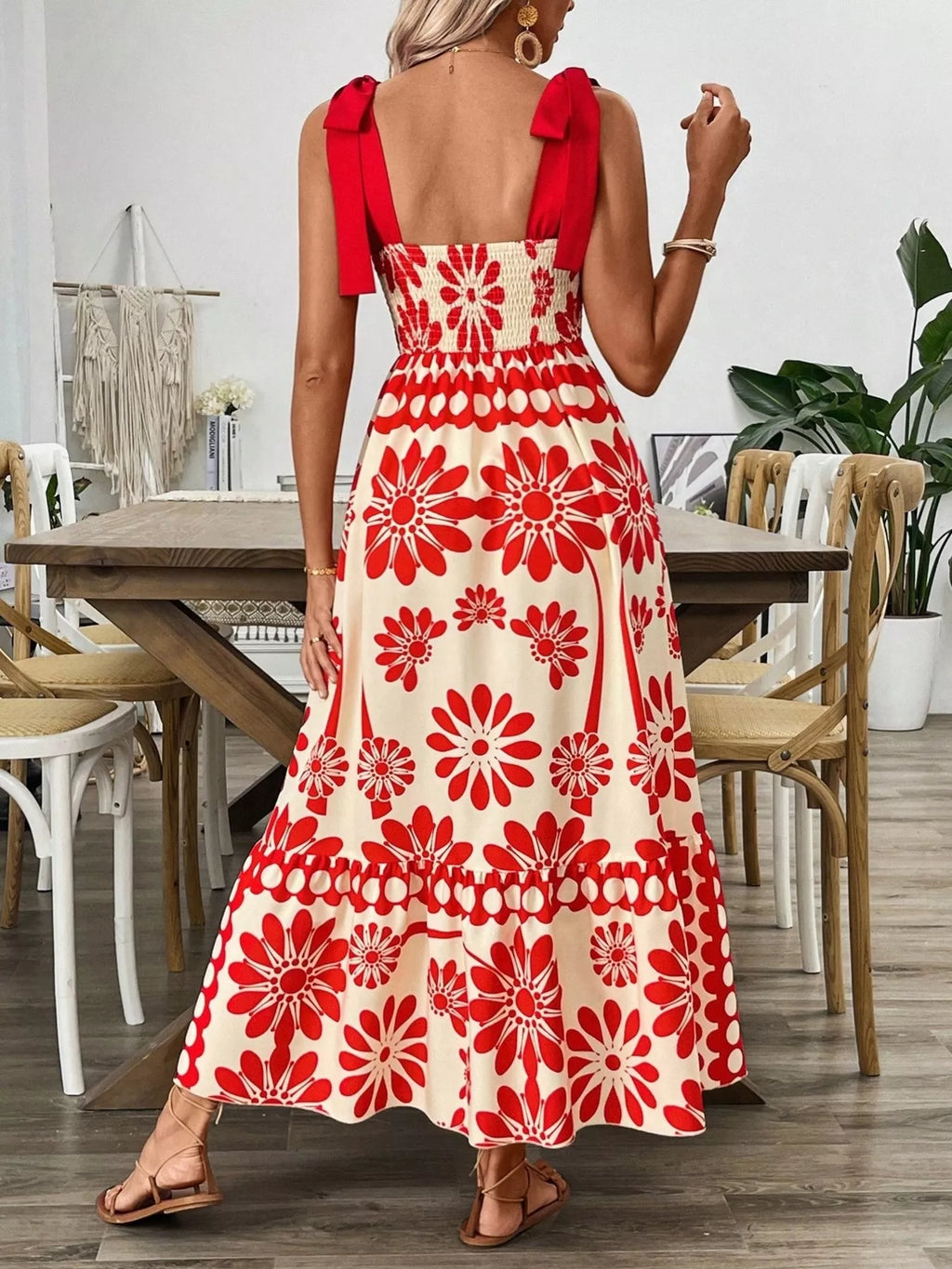 Floral Print Tie-Shoulder Midi Dress