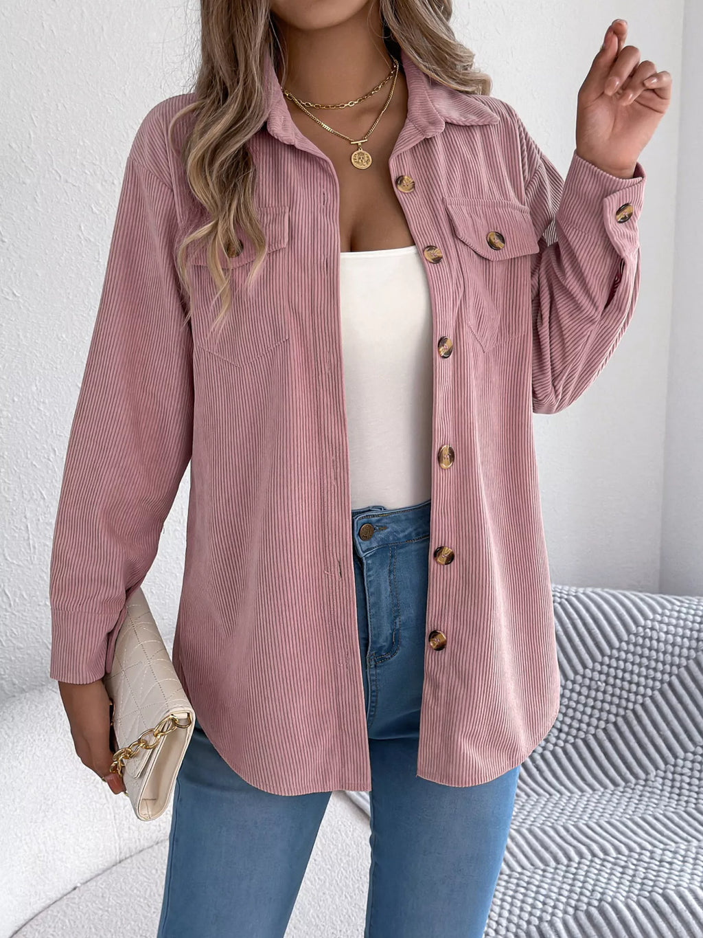 Casual Corduroy Button-Up Shacket