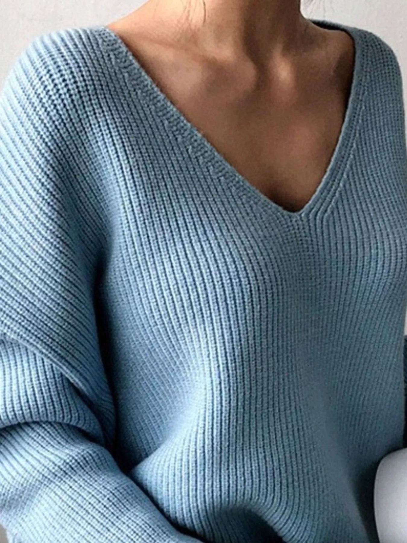V-Neck Dropped Shoulder Sweater