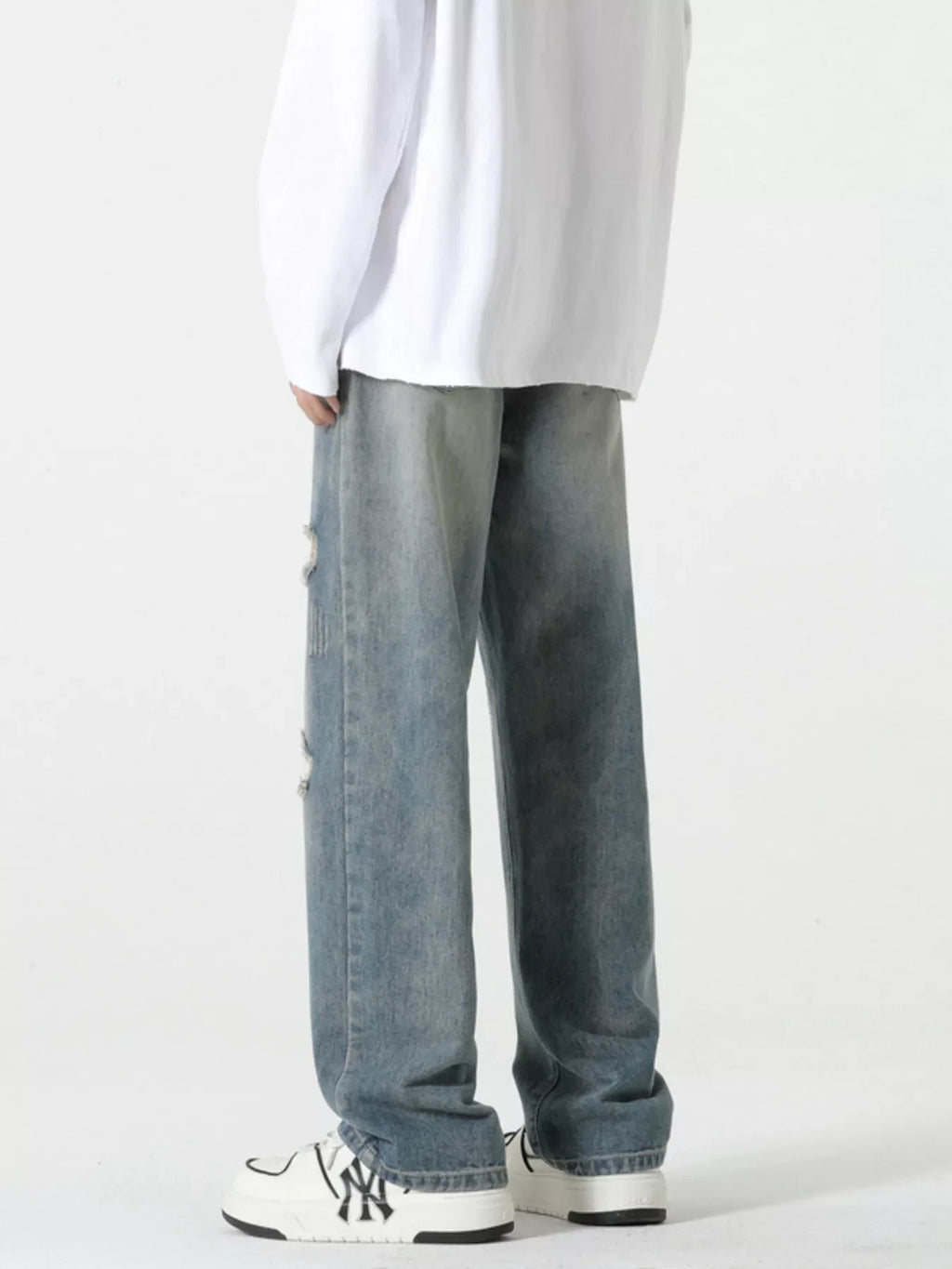 Men's Full Size Distressed Wide Leg Jeans Plus Size