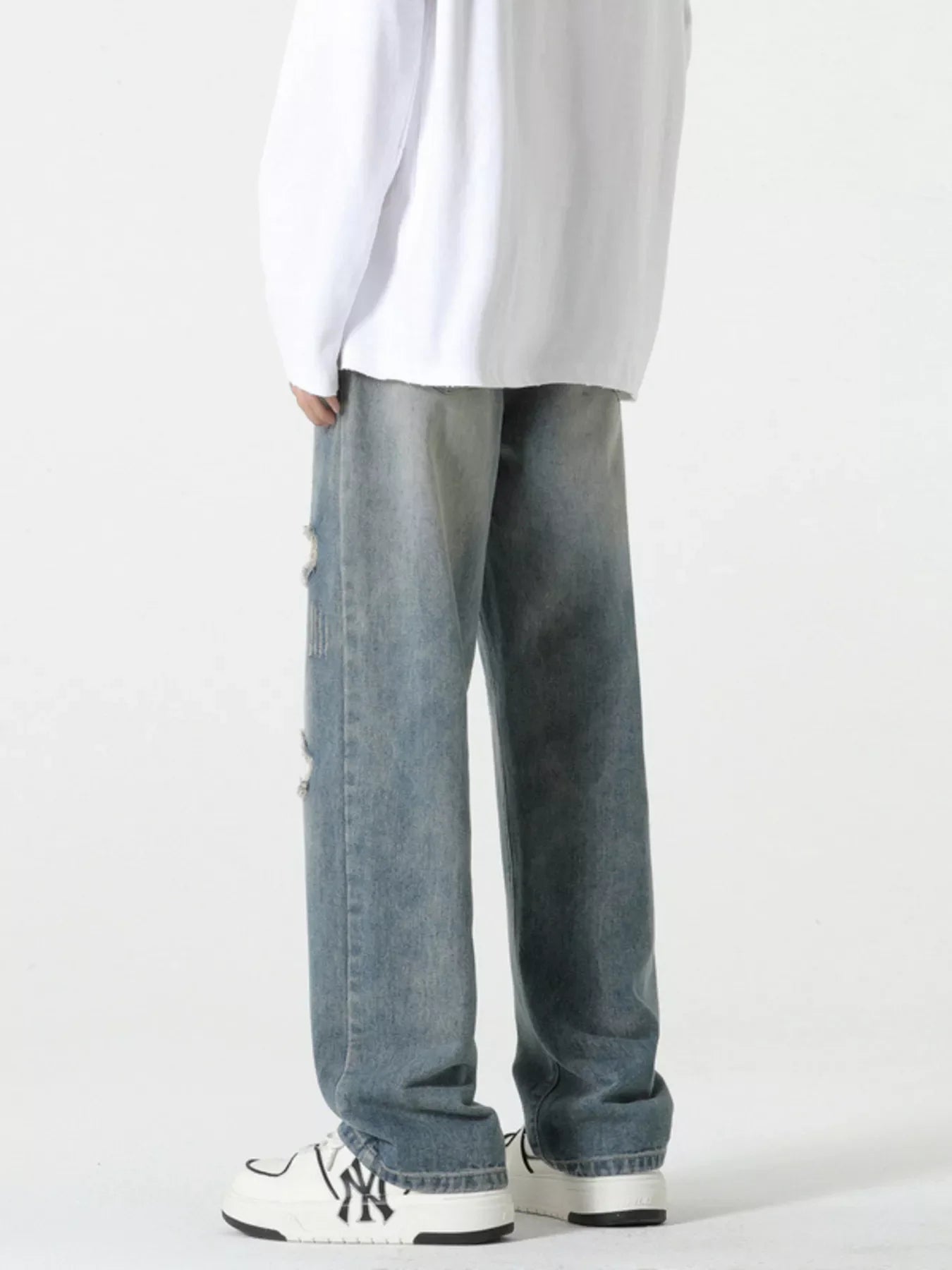Men's Full Size Distressed Wide Leg Jeans Plus Size