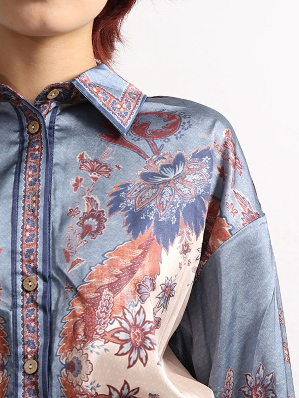 Printed Button Front Long Sleeve Shirt and Shorts Set
