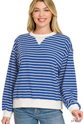 Zenana Striped Rib Banded Sweatshirt