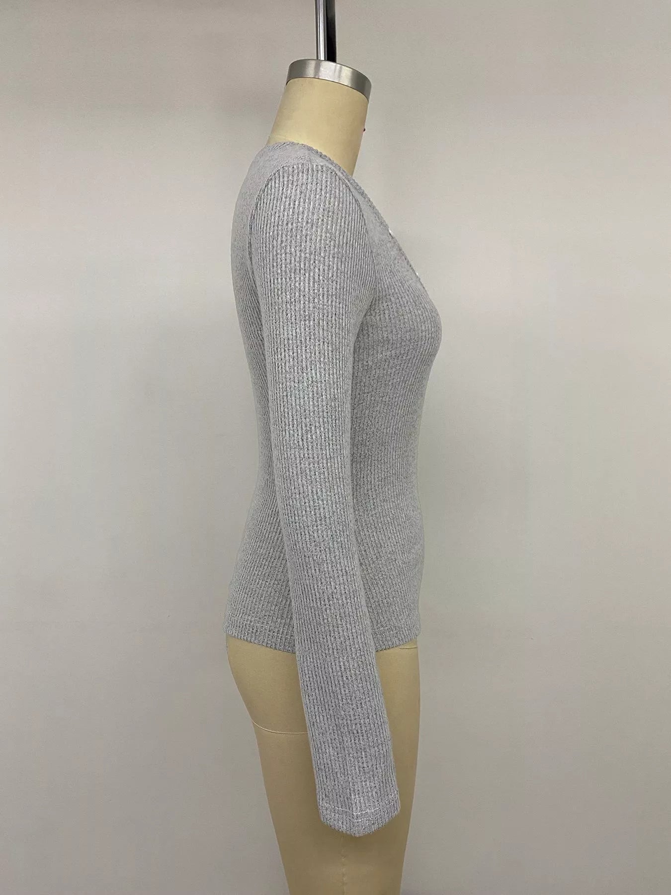 Ribbed Lace Trim Henley T-Shirt