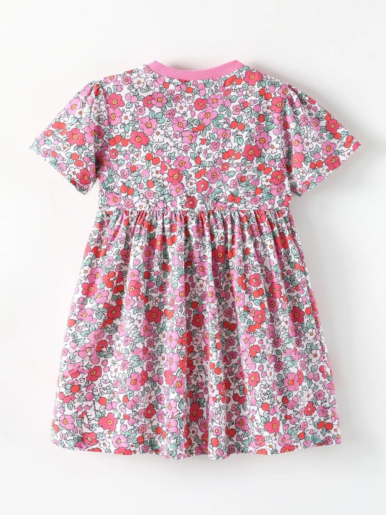 Children's Floral Print Short Sleeve A-Line Dress