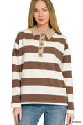 Zenana Striped Contrast Collar Polo Tee