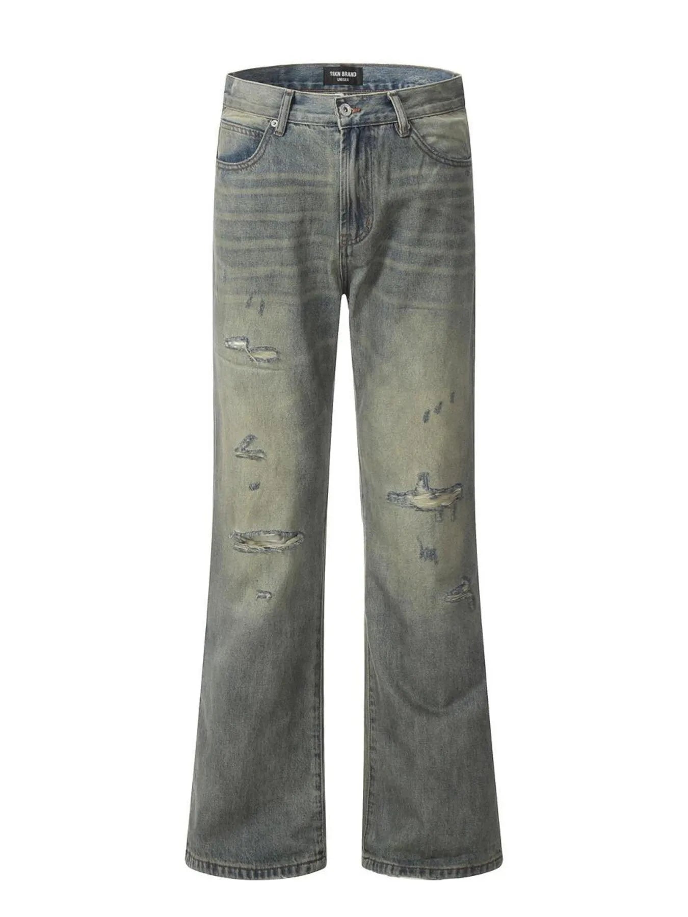 Men's Distressed Slim Bootcut Washed Jeans