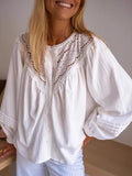 Eyelet Lace Detail Long Sleeve Blouse