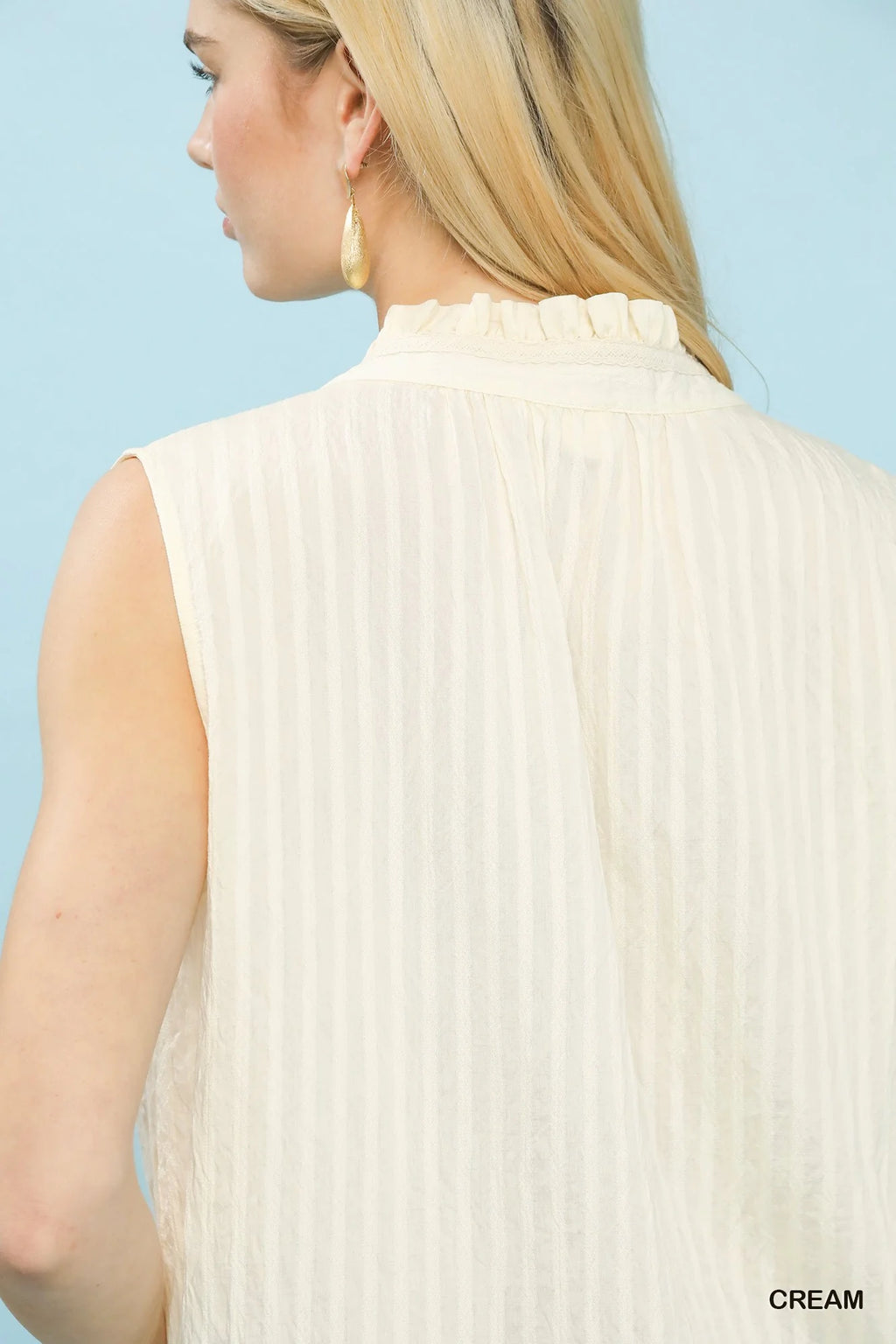 Umgee Sleeveless Textured Split Neck Top