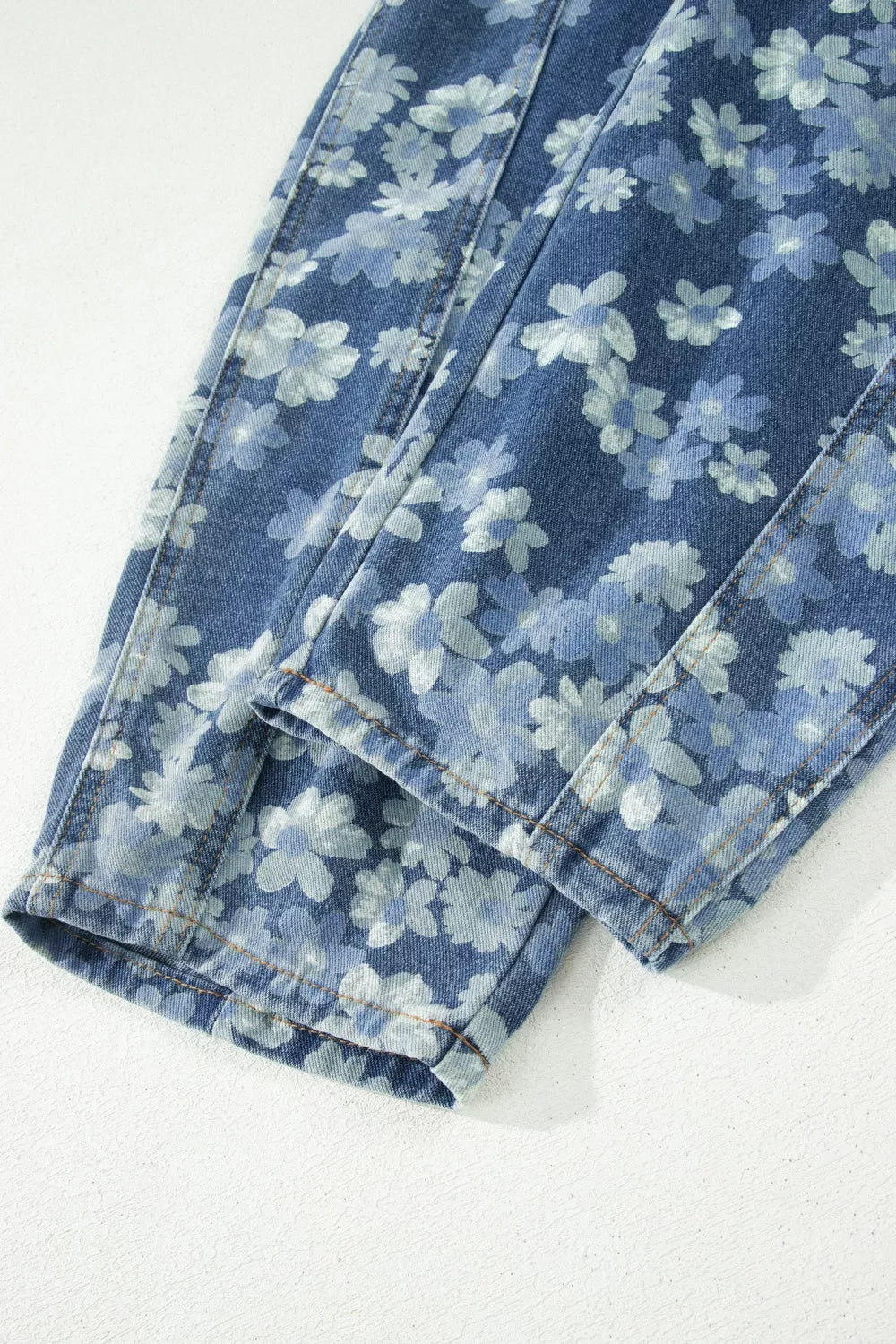 Dainty Floral Printed Drawstring Barrel Jeans