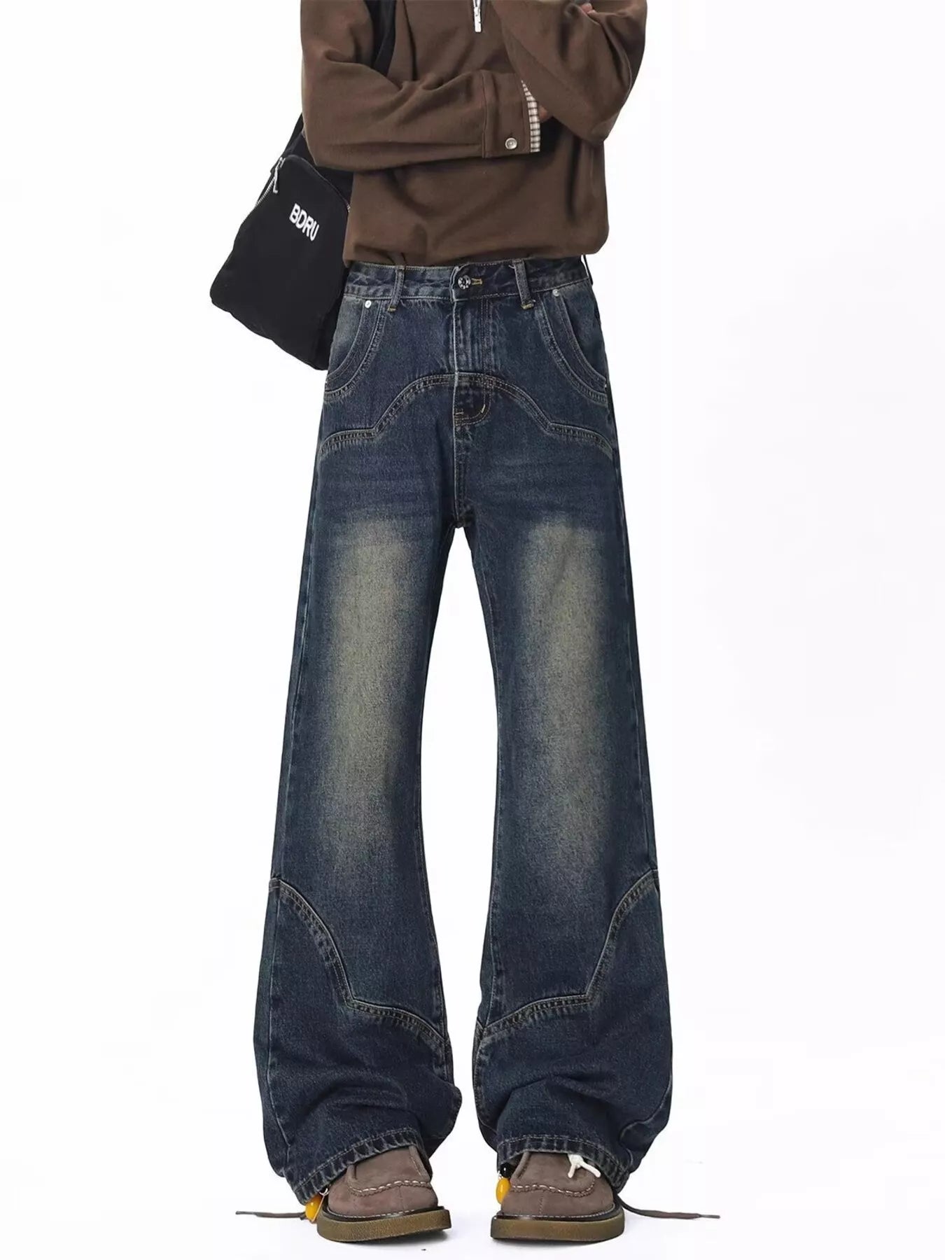 Men's Full Size Vintage Wash Wide Leg Jeans Plus Size
