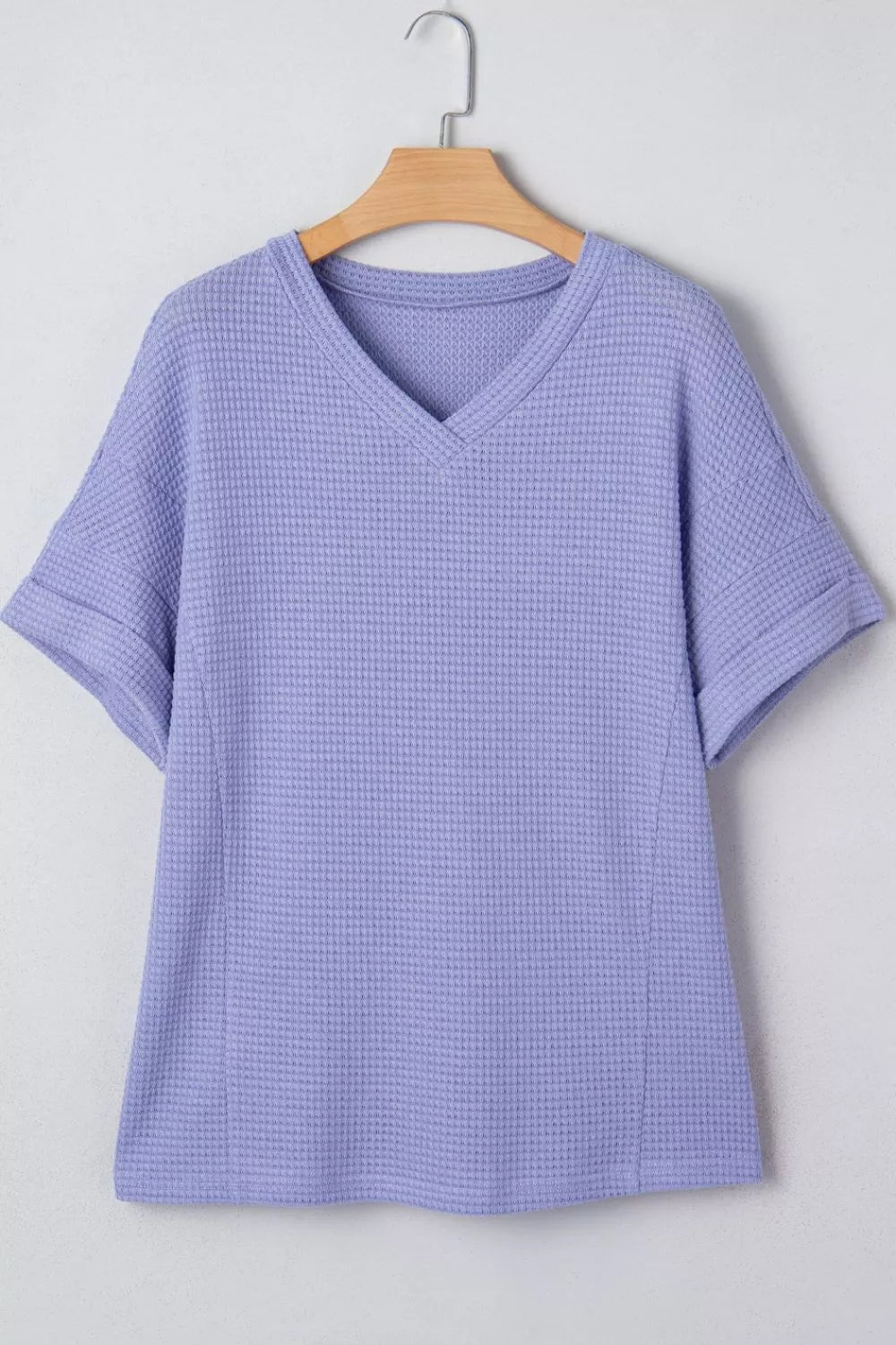 V Neck Short Sleeve Plus Size Waffle Knit Top