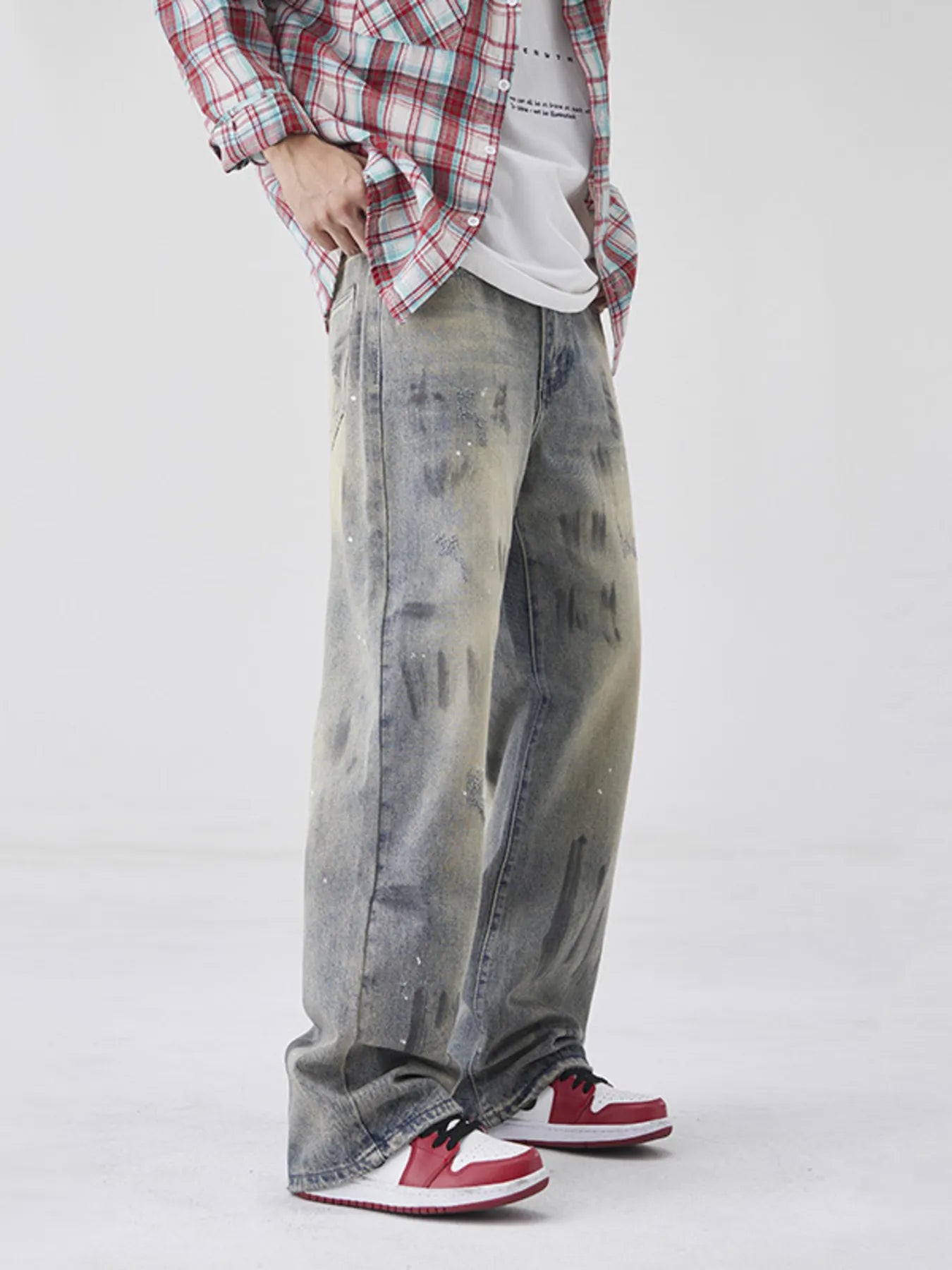 Men's Wash Wide-Leg Jeans