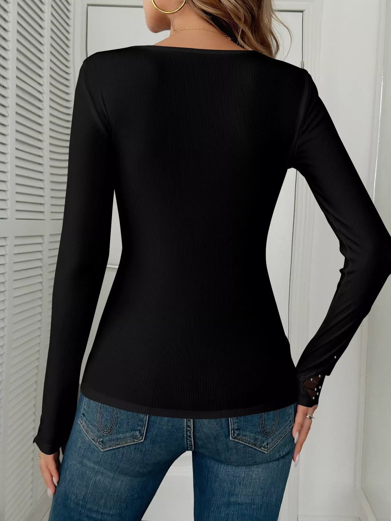 Elegant Lace Trim Long Sleeve Top