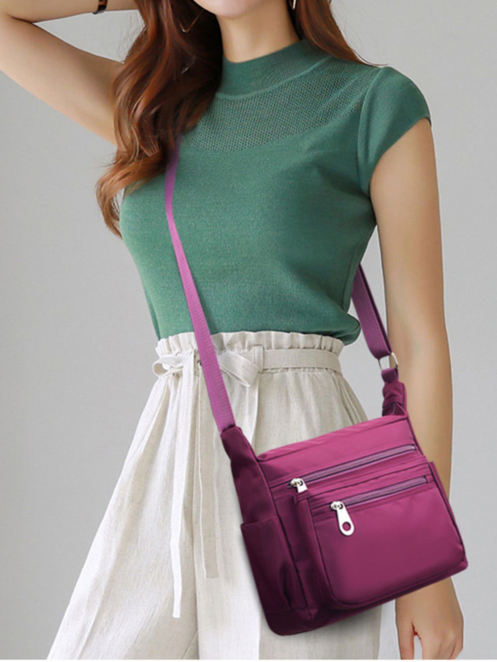 Multi-Pocket Lightweight Nylon Crossbody Bag