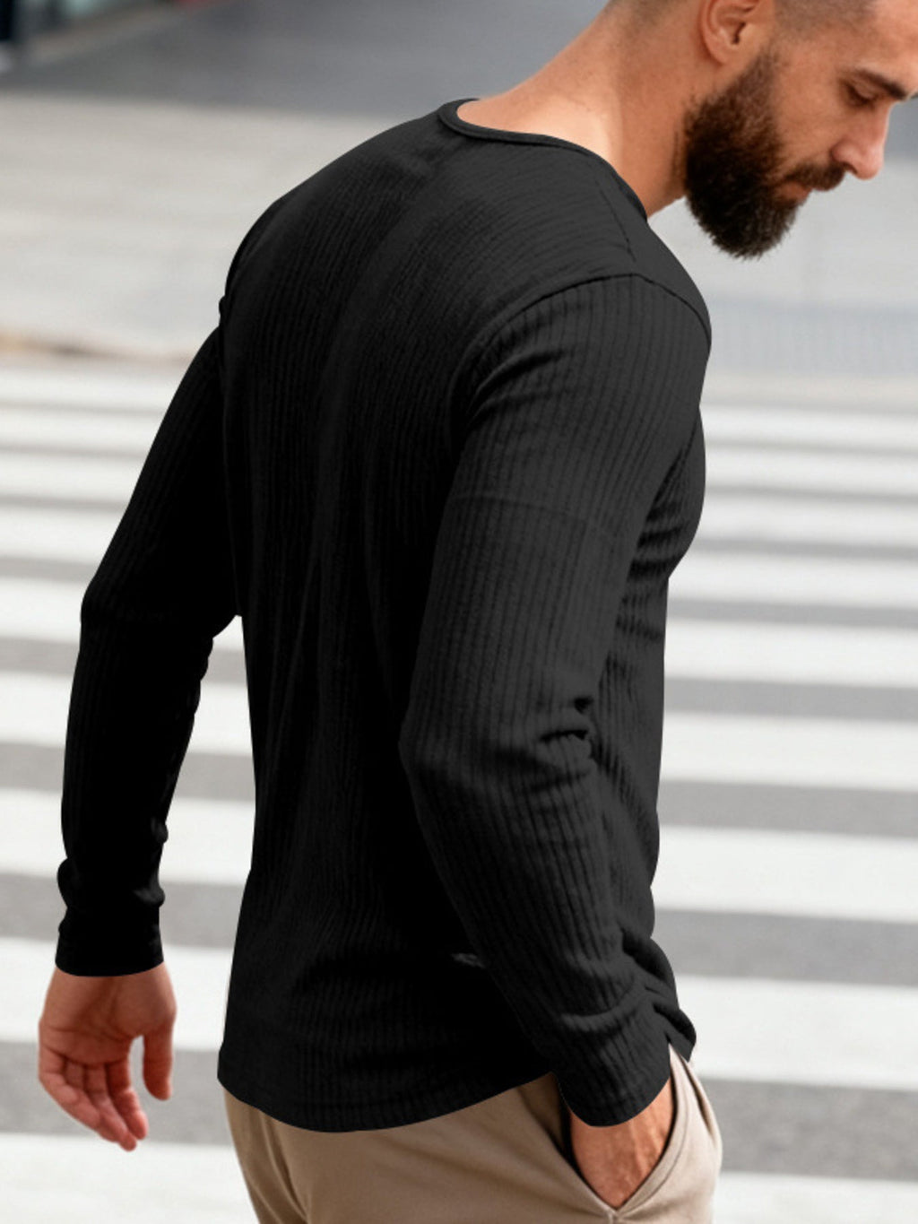 Men's Full Size Casual Ribbed Long Sleeve T-Shirt Plus Size