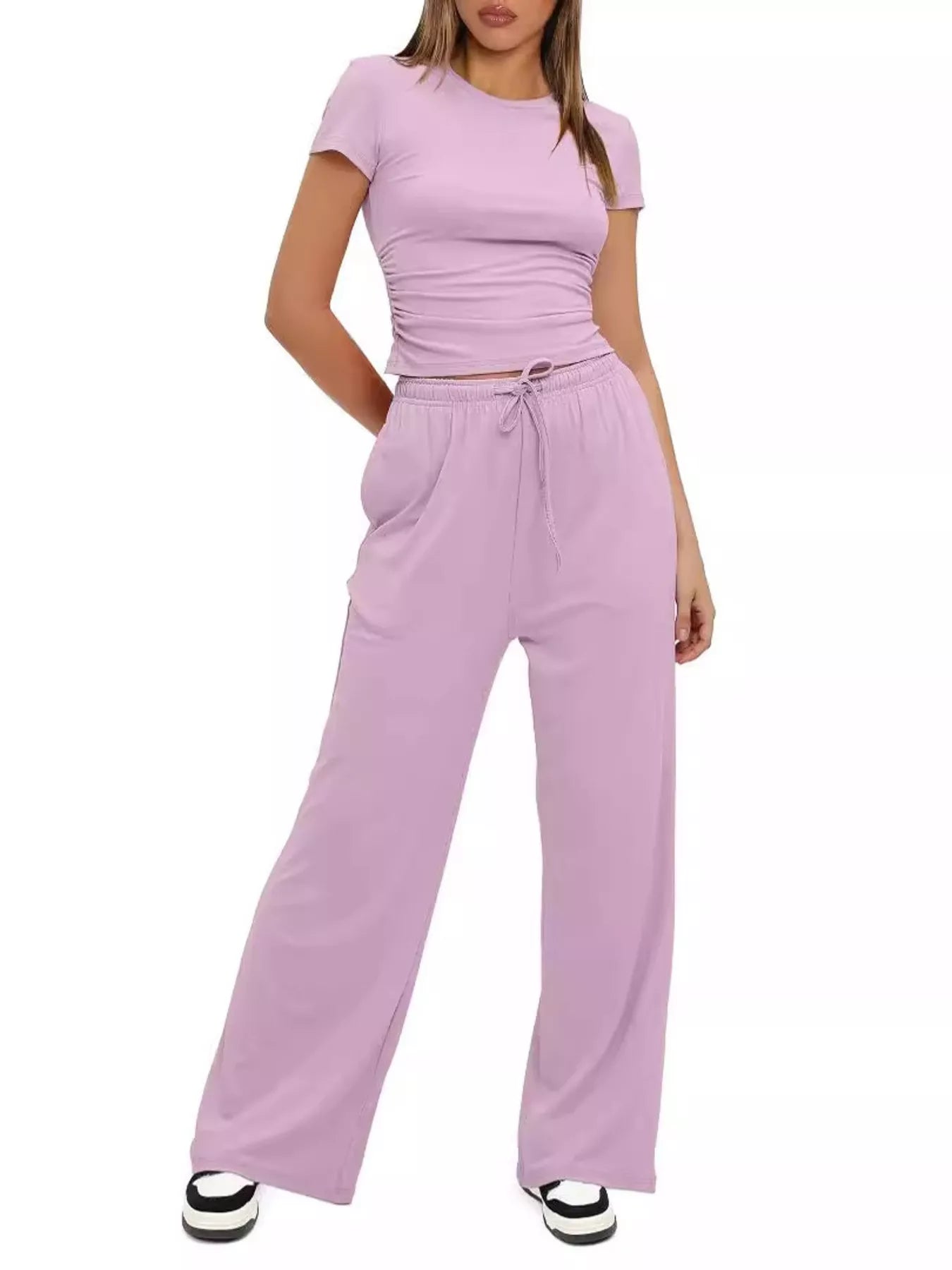 Short Sleeve Top and Drawstring Pants Set