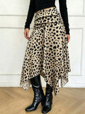 Leopard Print Asymmetrical Hem Midi Skirt
