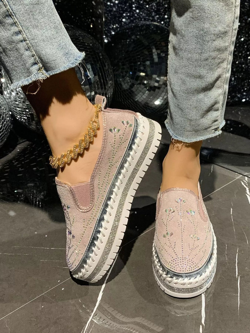 Rhinestone Embellished Platform Loafers