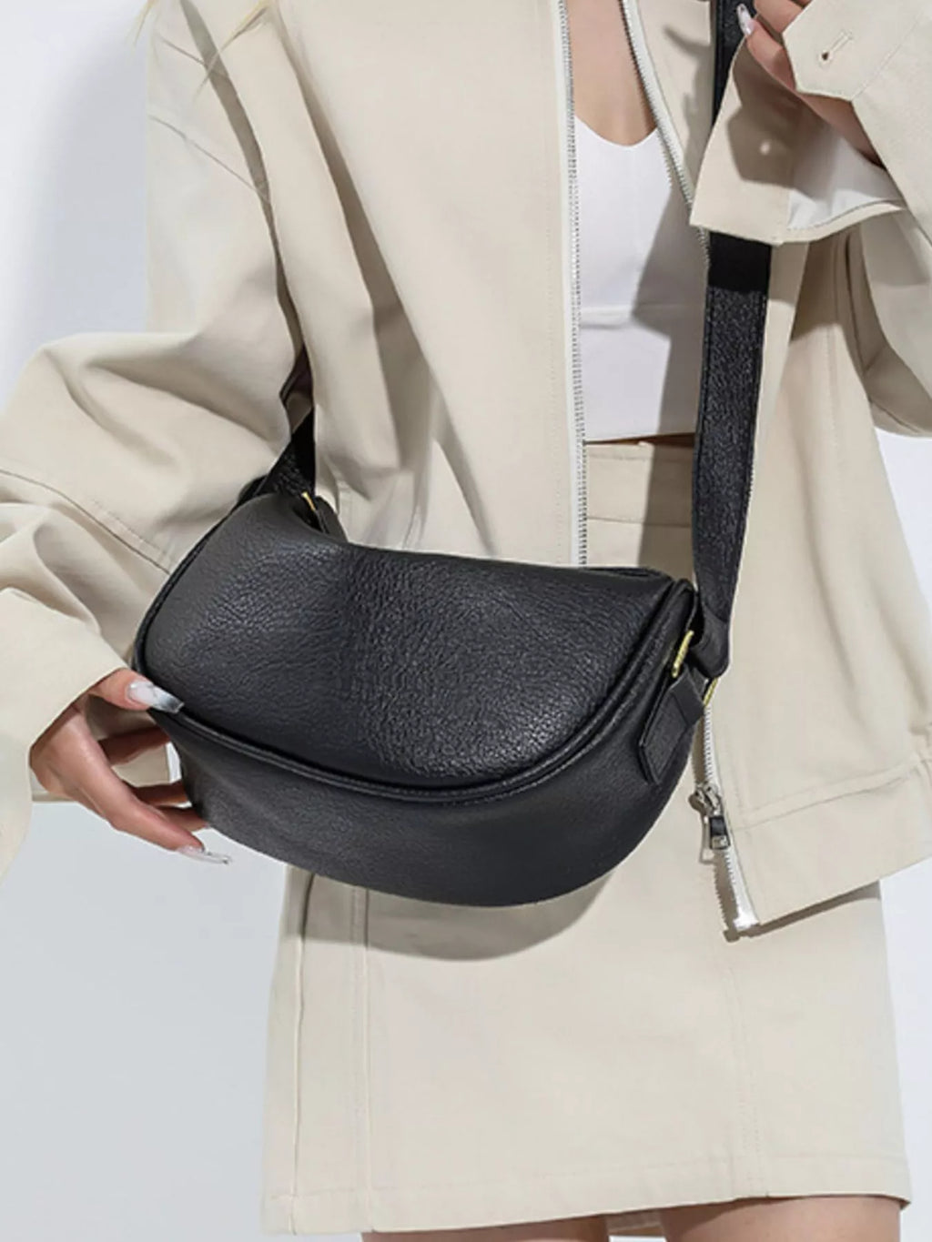 Elegant Leather Crescent Crossbody Bag