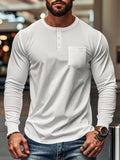 Men's Plus Size Casual Long Sleeve Henley T-Shirt with Pocket