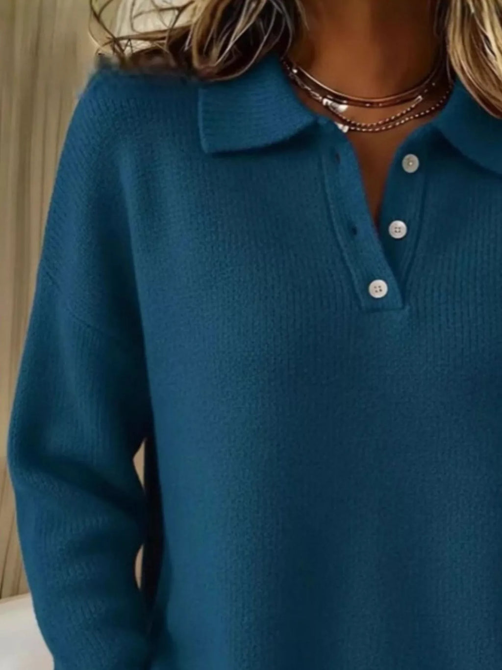 Full Size Half Button Collar Drop Shoulder Sweater Plus Size