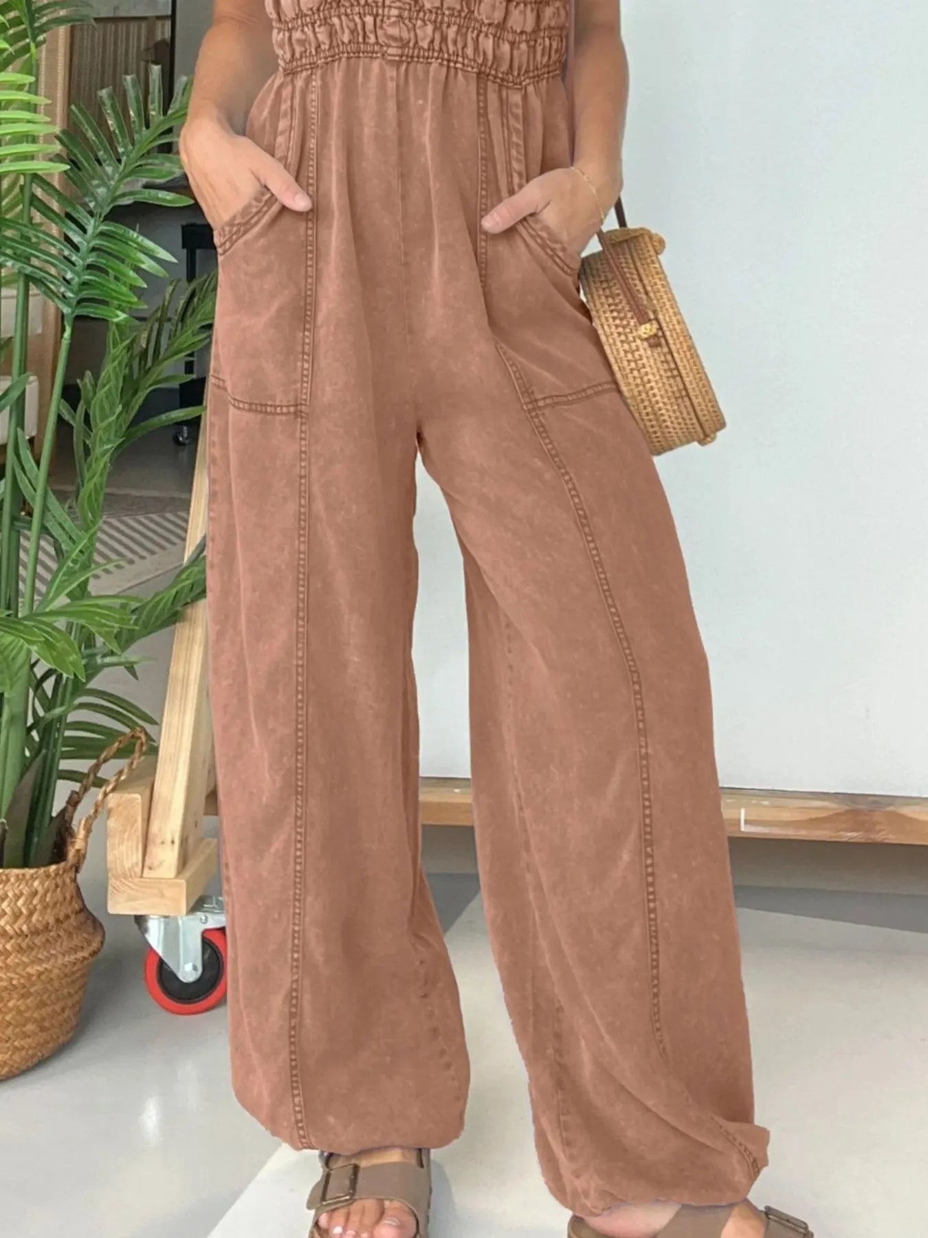 Full Size Wide Leg Spaghetti Strap Jumpsuit Plus Size
