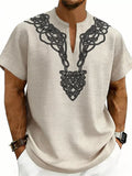 Men's Full Size Notched Printed Short Sleeve Blouse Plus Size