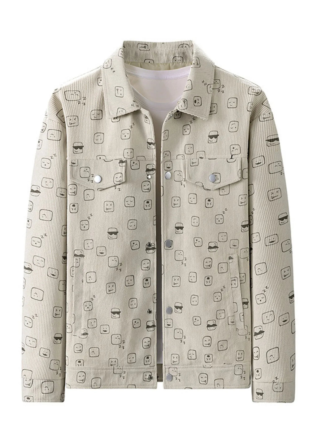 Men's Plus Size Snap Down Corduroy Printed Casual Jacket