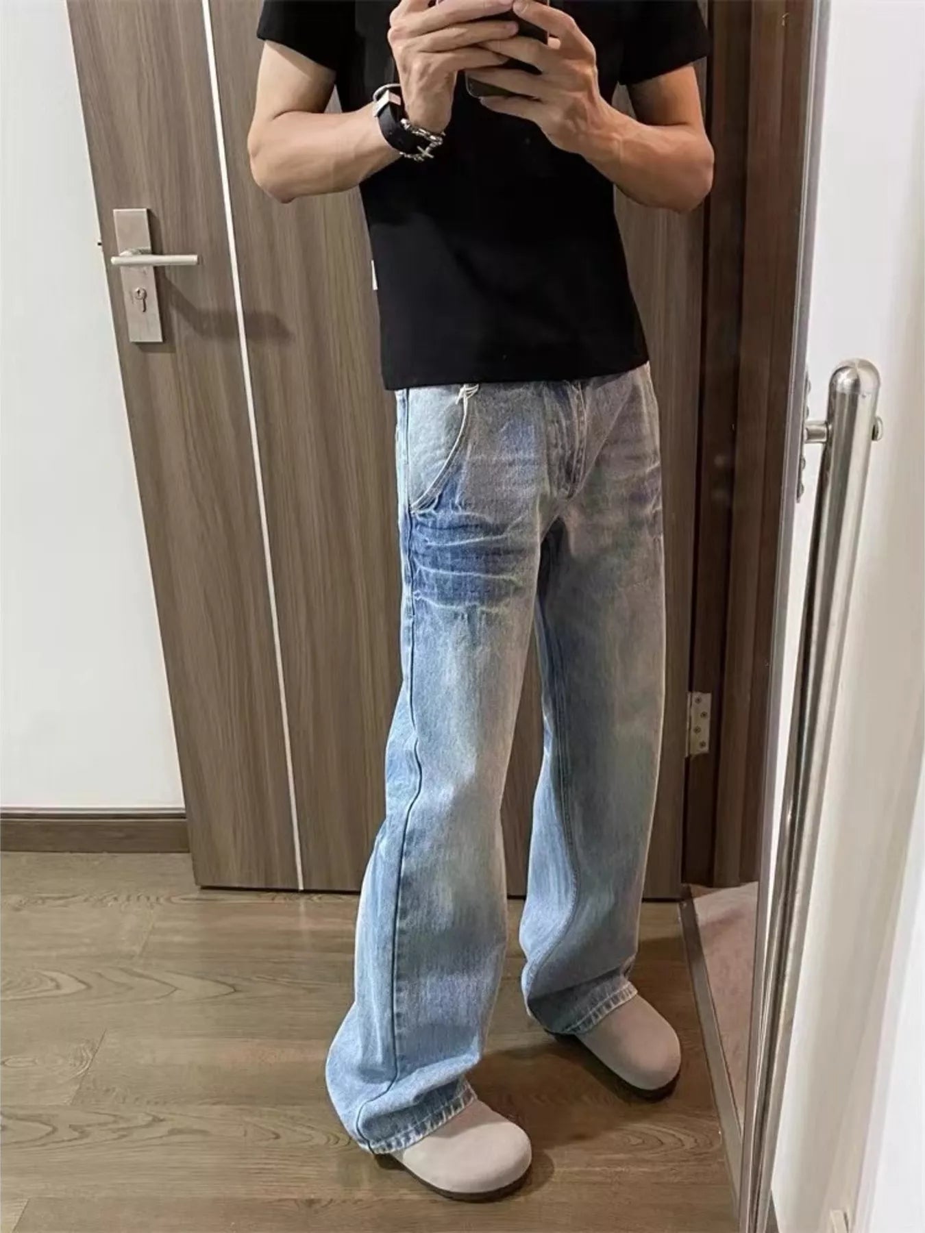 Men's Plus Size Vintage Wash Wide Leg Jeans