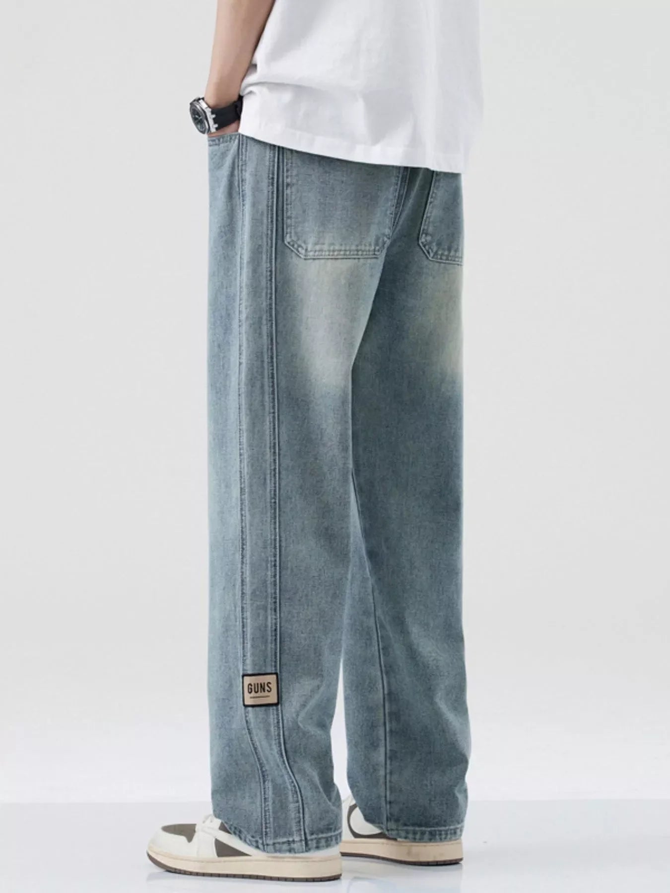 Men's Plus Size Washed Wide Leg Relaxed Fit Jeans