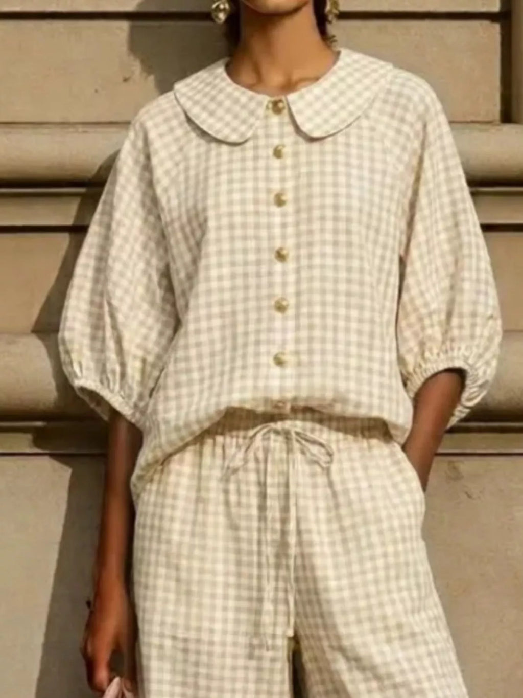 Full Size Plaid Button Up Shirt and Pants Set Plus Size