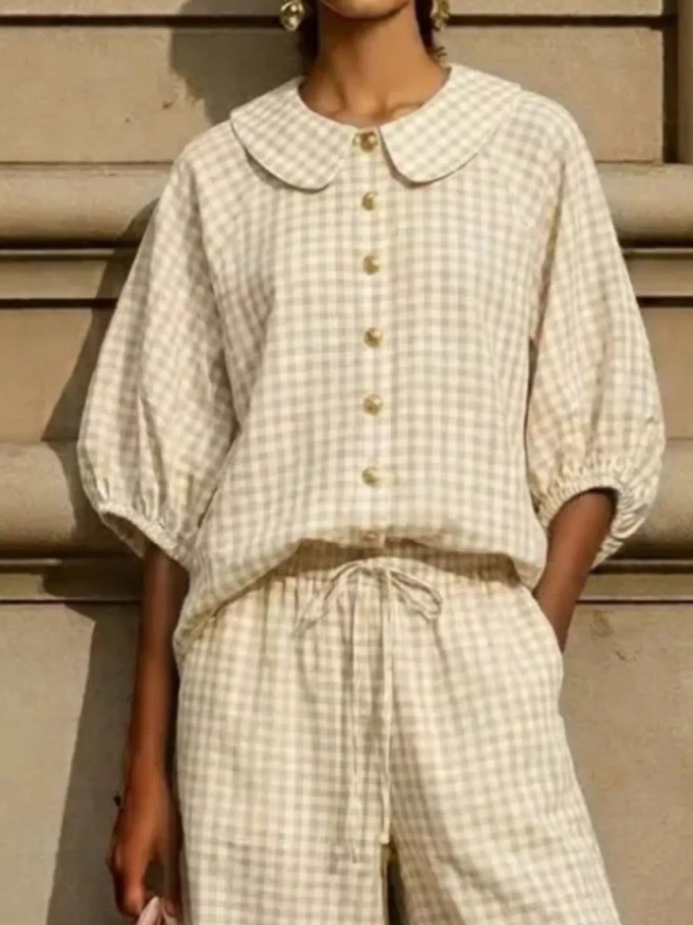 Full Size Plaid Button Up Shirt and Pants Set Plus Size