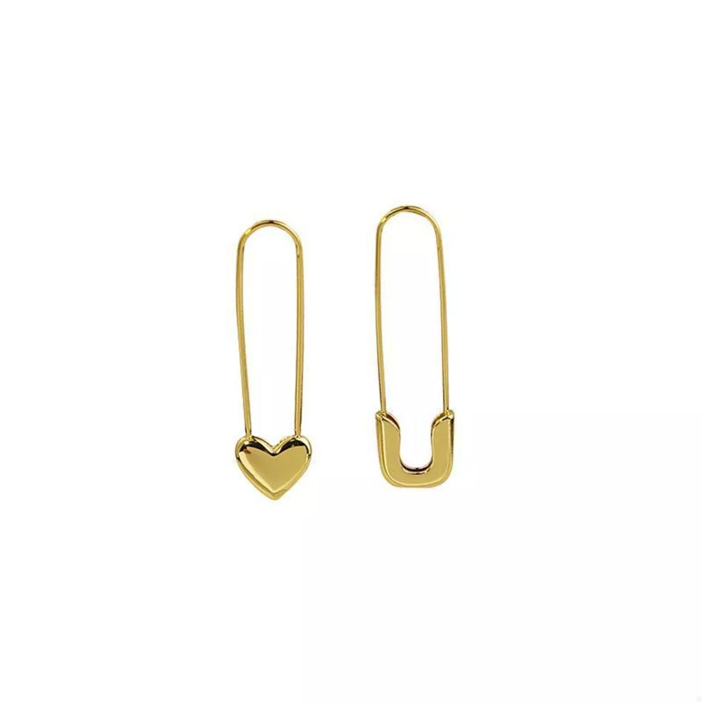 18K Gold-Plated Alloy Heart Safety Pin Drop Earrings
