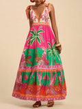 Tropical Print Tie-Shoulder Maxi Dress