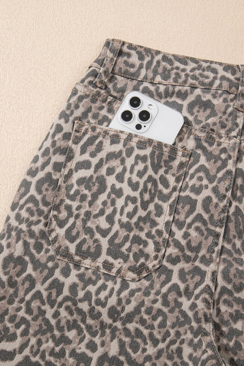 Leopard Frayed Edge Wide Leg High Waist Jeans