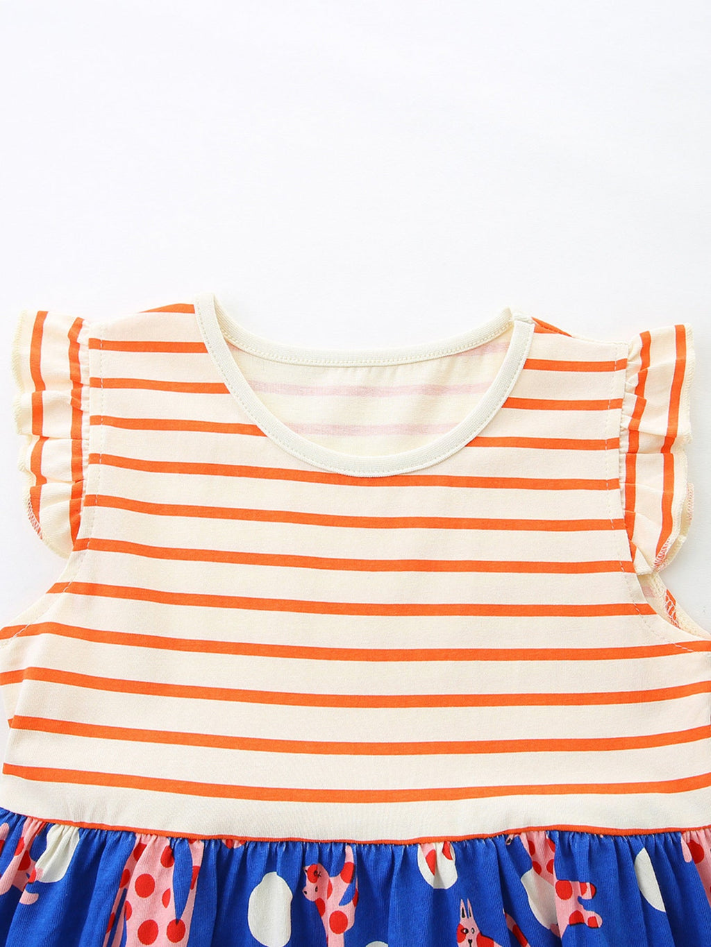 Children's Striped Animal Print Ruffled Dress