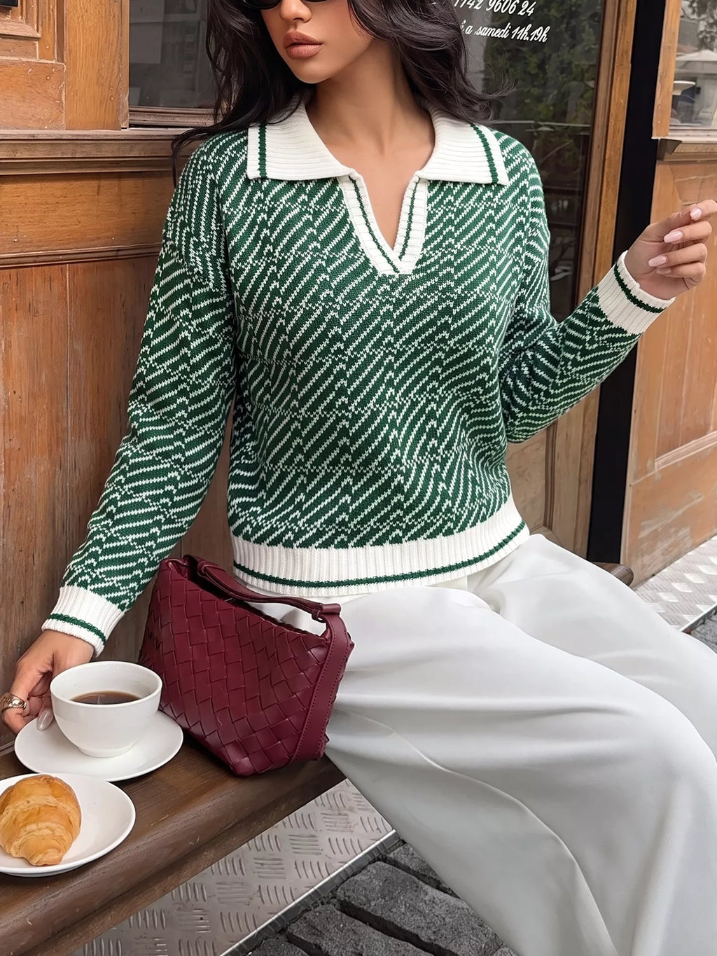 Geometric Patterned Collared Sweater