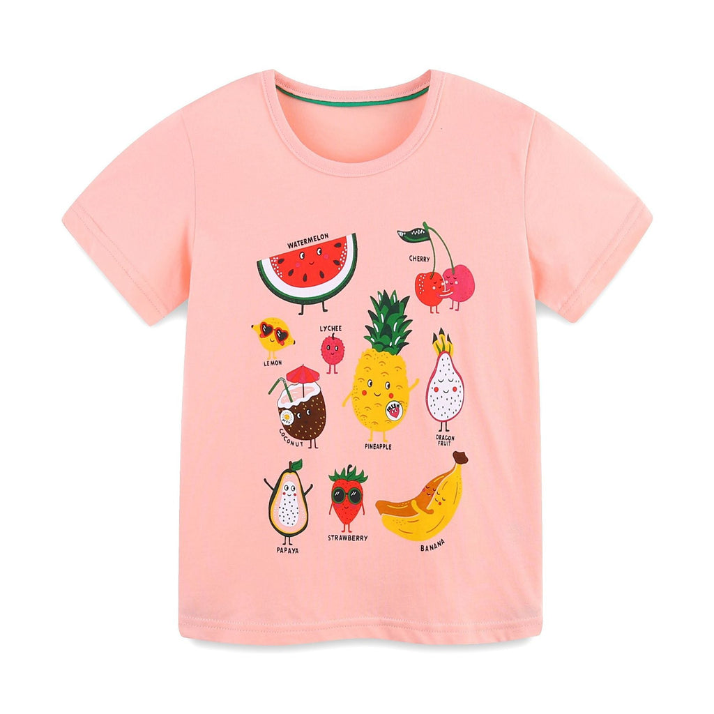 Children's Cartoon Fruit Print Short Sleeve T-Shirt