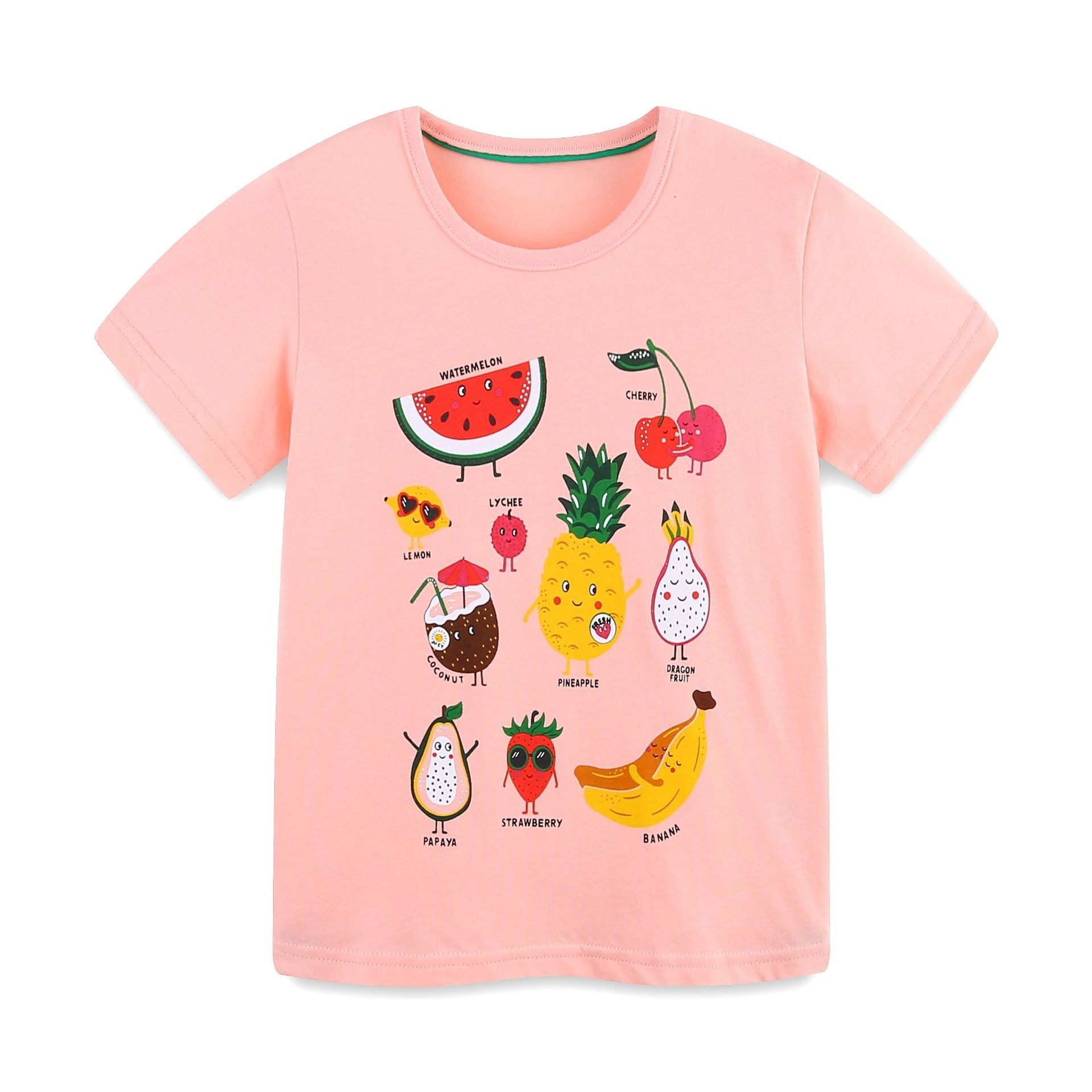 Children's Cartoon Fruit Print Short Sleeve T-Shirt