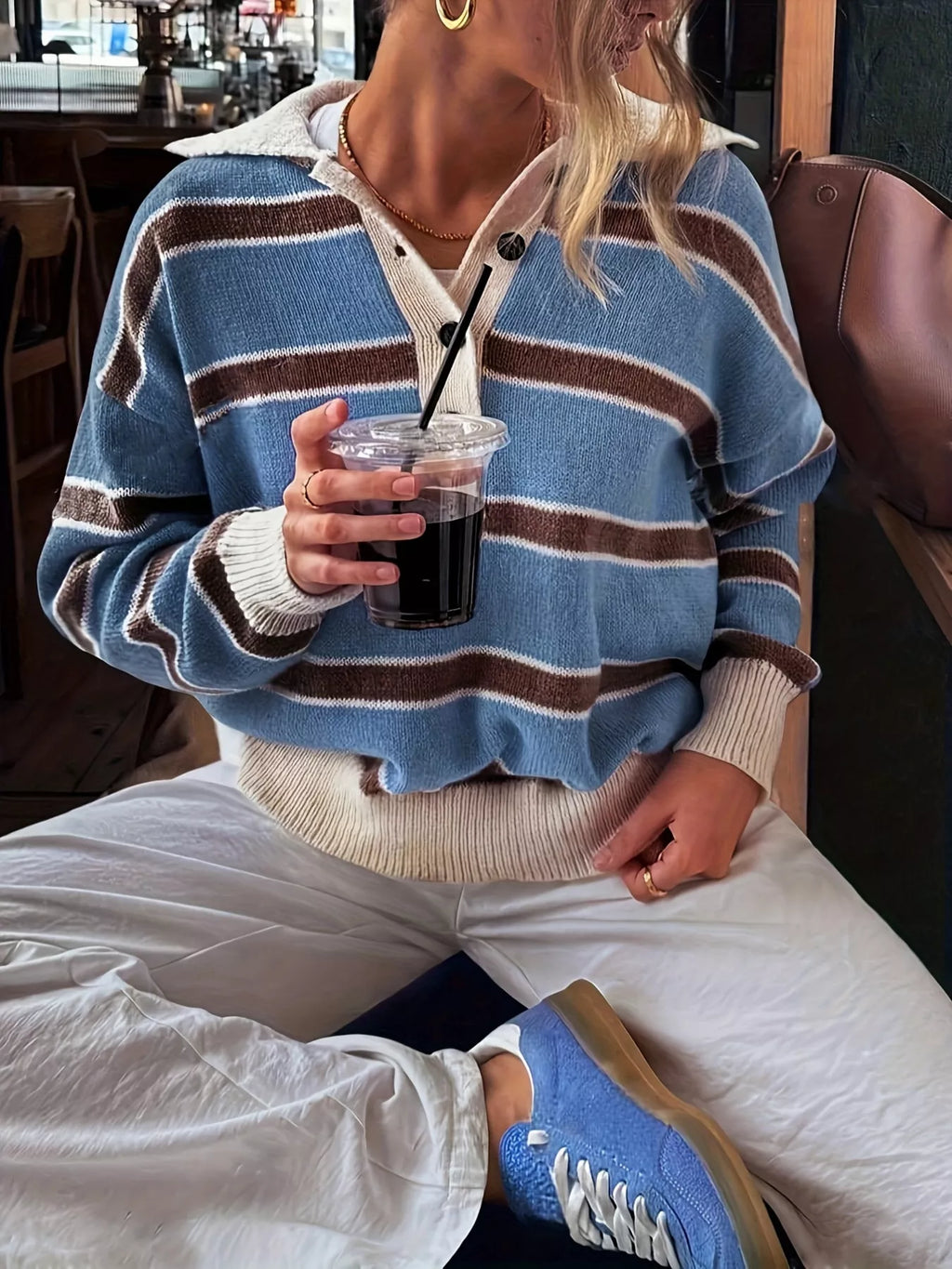 Striped Button Detail Sweater