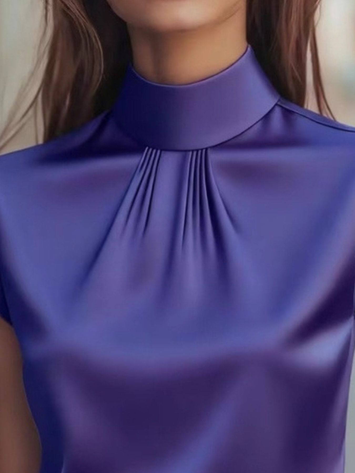 High Neck Cap Sleeve Satin Blouse