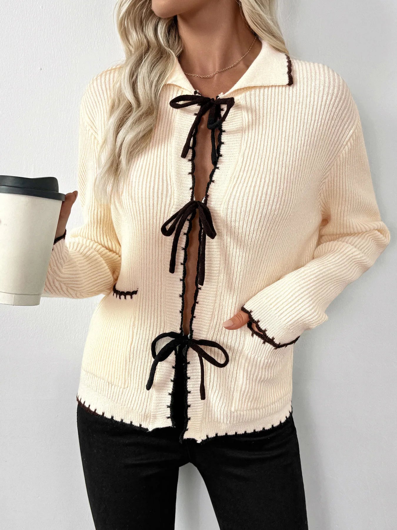 Tie Front Long Sleeve Cardigan