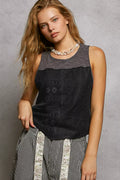 POL Ribbed Round Neck Cropped Tank with Lace Detail