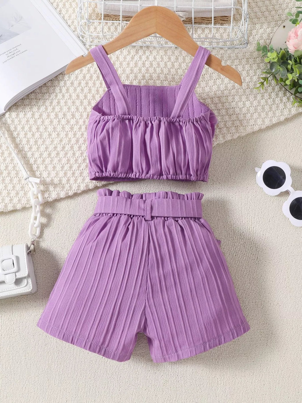 Children's Ribbed Ruffle Trim Top & Shorts Set
