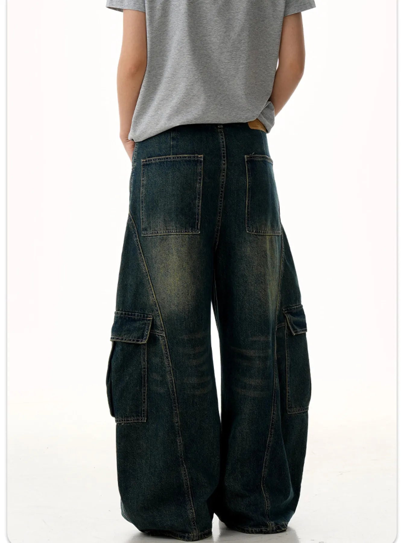 Men's Wide Leg Wash Cargo Jeans