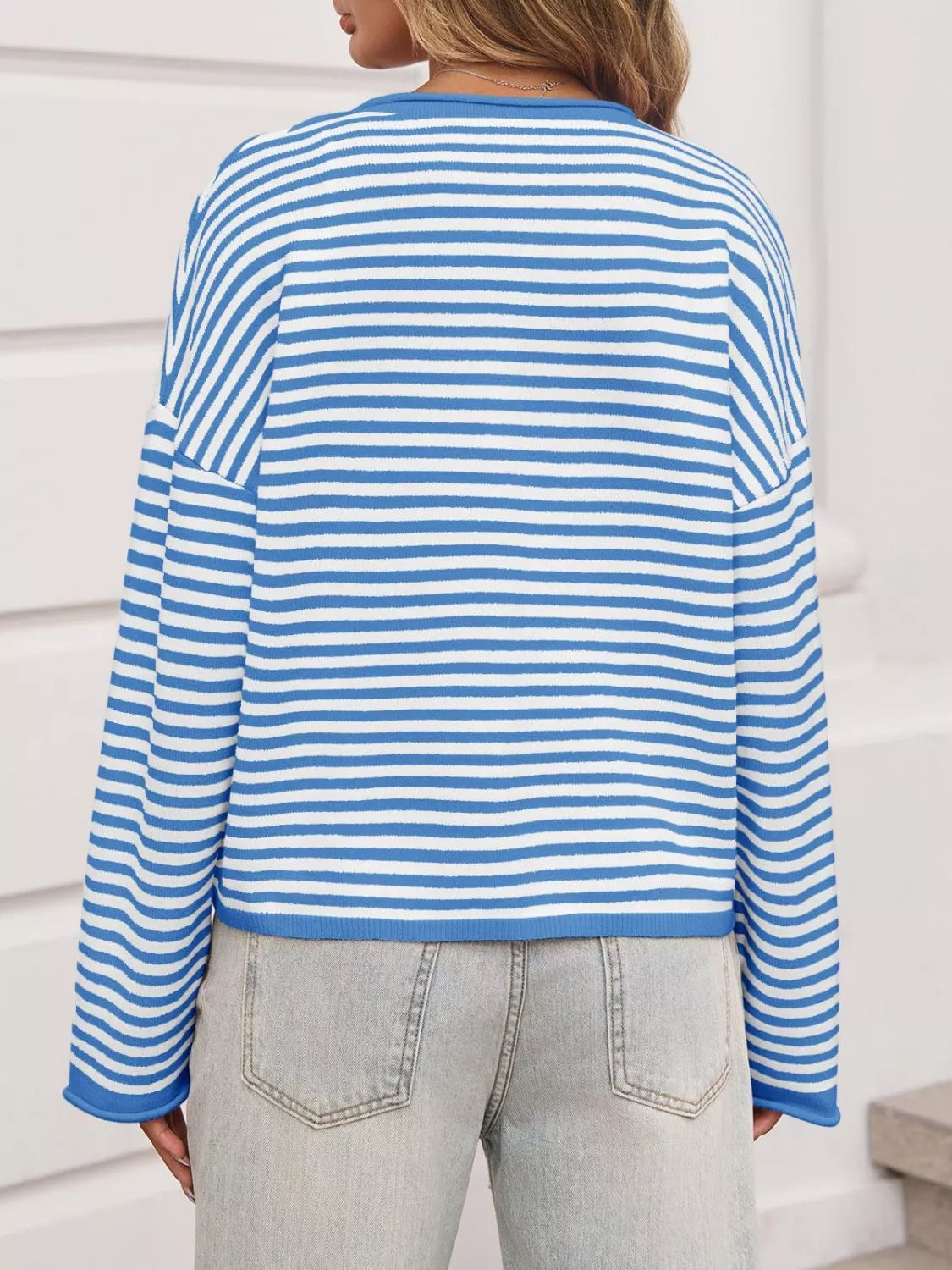 Striped Button-Down Knit Cardigan