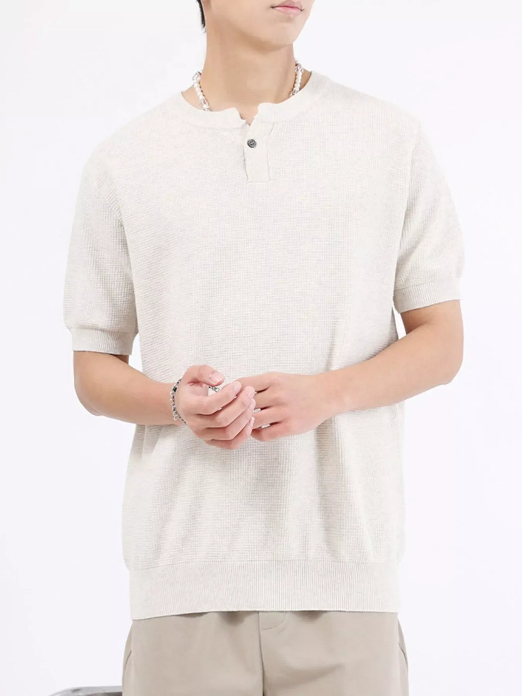 Men's Plus Size Casual Knitted Henley T-Shirt