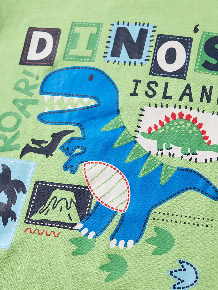 Children's Dino Island Graphic T-shirt and Plaid Shorts Set
